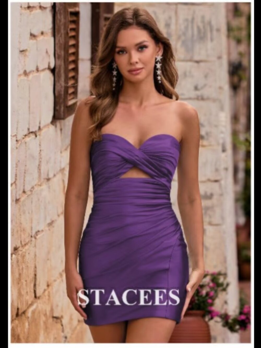 Stacees Strapless Bodycon Homecoming Plum / Grape Dress With Lace-Up Back Size 8